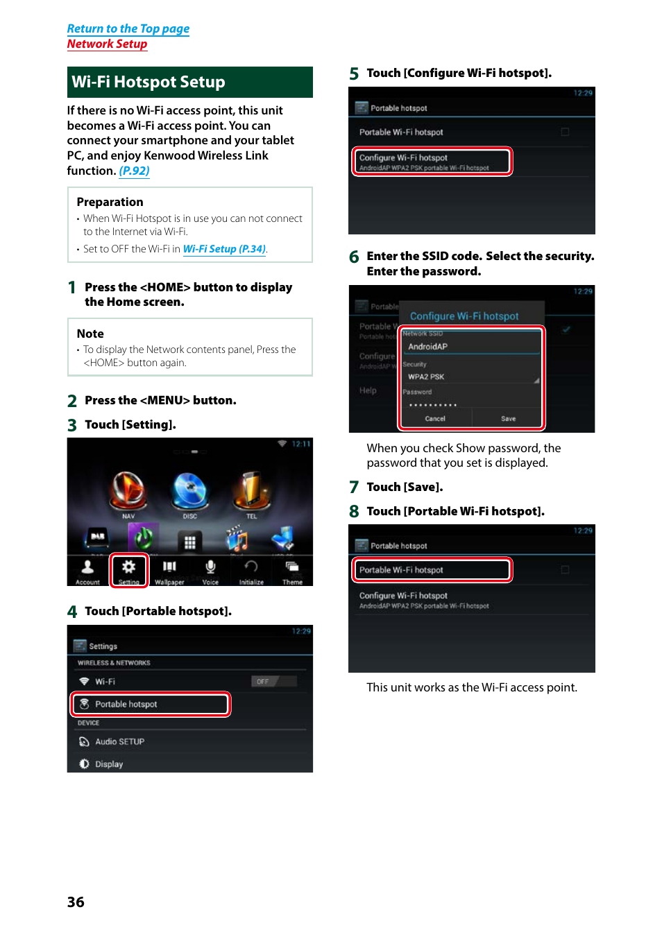 Wi-fi hotspot setup, P.36), Wi-fi hotspot setup (p.36) | I hotspot in, Wi-fi hotspot, Setup (p.36) | Kenwood DNN9250DAB User Manual | Page 37 / 172
