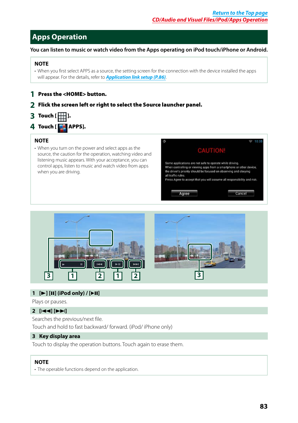 Apps operation, P.83), O apps | Kenwood DNN9250DAB User Manual | Page 84 / 172