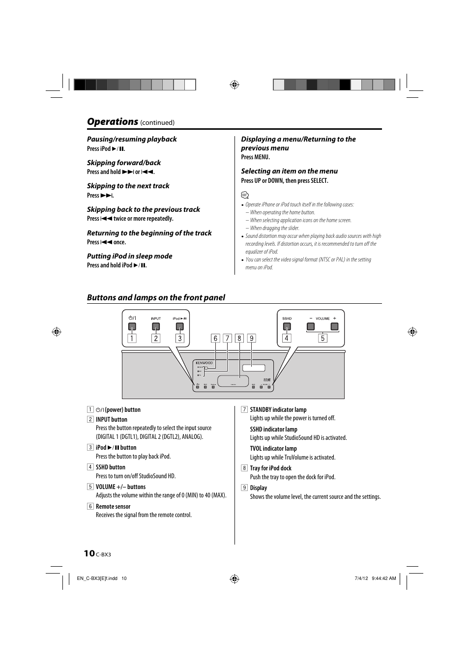 Operations | Kenwood C-BX3 User Manual | Page 10 / 12