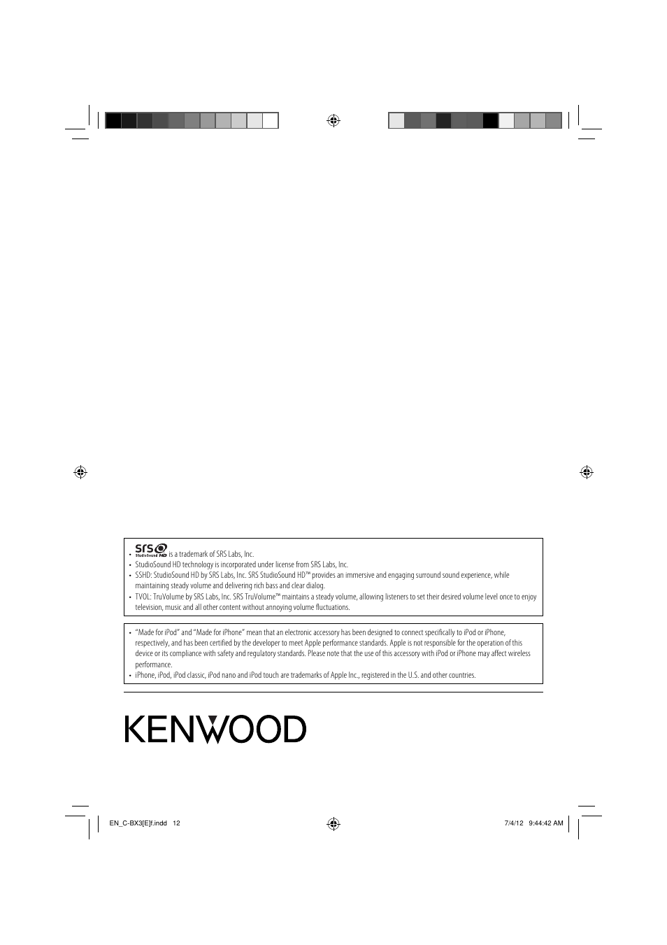 Kenwood C-BX3 User Manual | Page 12 / 12