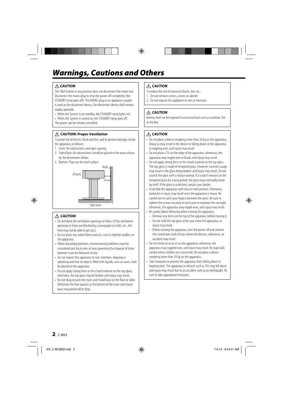 Warnings, cautions and others | Kenwood C-BX3 User Manual | Page 2 / 12