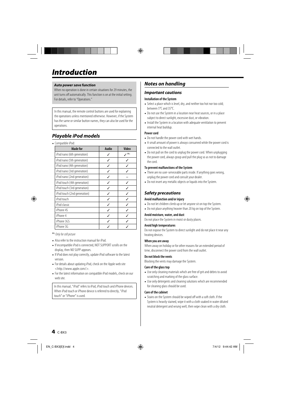 Introduction, Playable ipod models | Kenwood C-BX3 User Manual | Page 4 / 12