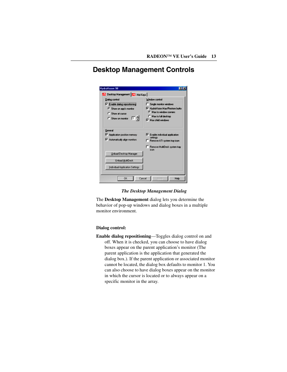 Desktop management controls | ATI Technologies RADEON 137-40225-20 User Manual | Page 13 / 28