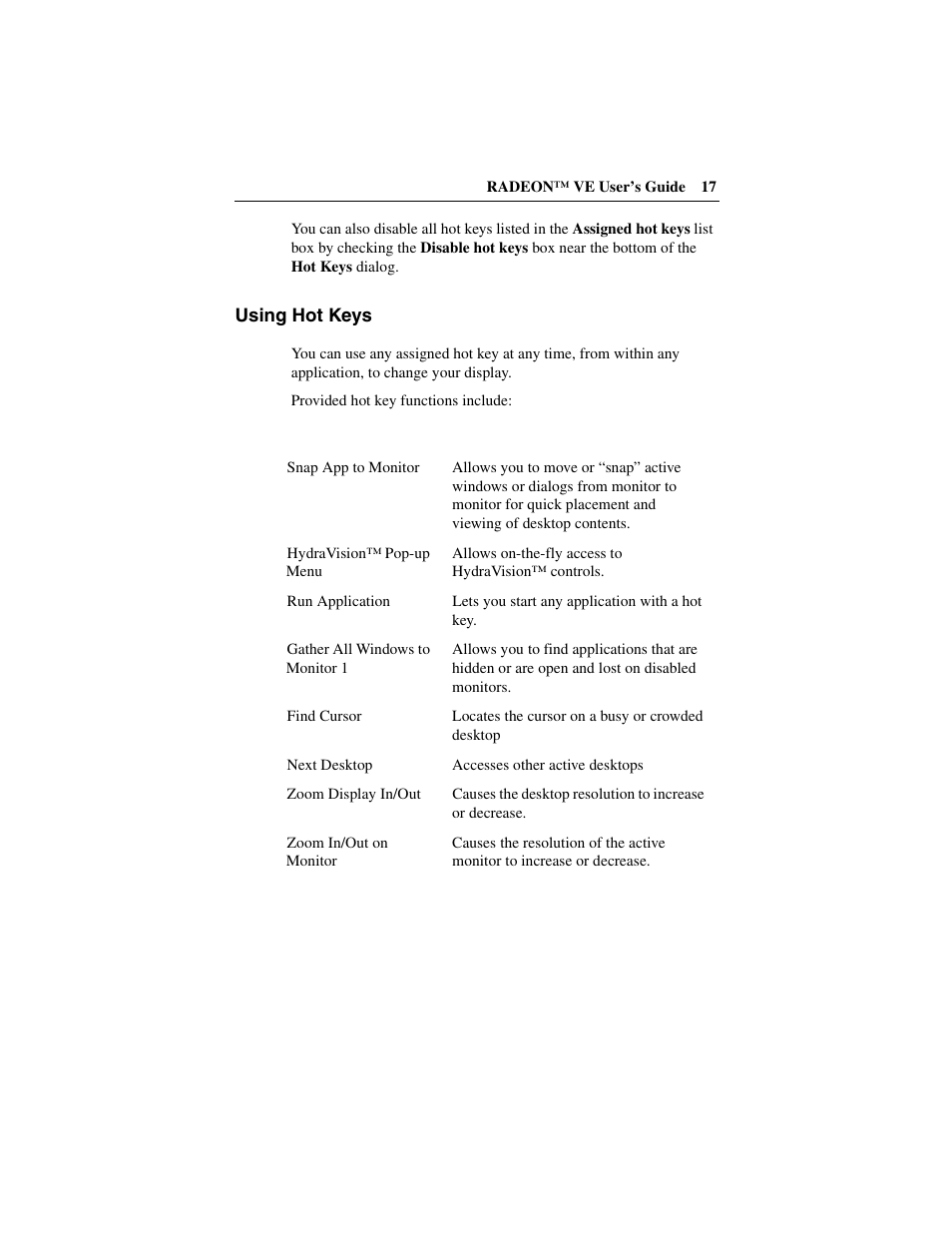 Using hot keys | ATI Technologies RADEON 137-40225-20 User Manual | Page 17 / 28