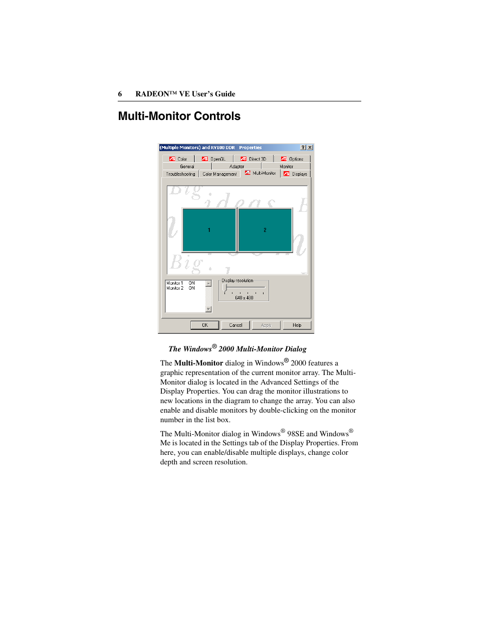 Multi-monitor controls | ATI Technologies RADEON 137-40225-20 User Manual | Page 6 / 28