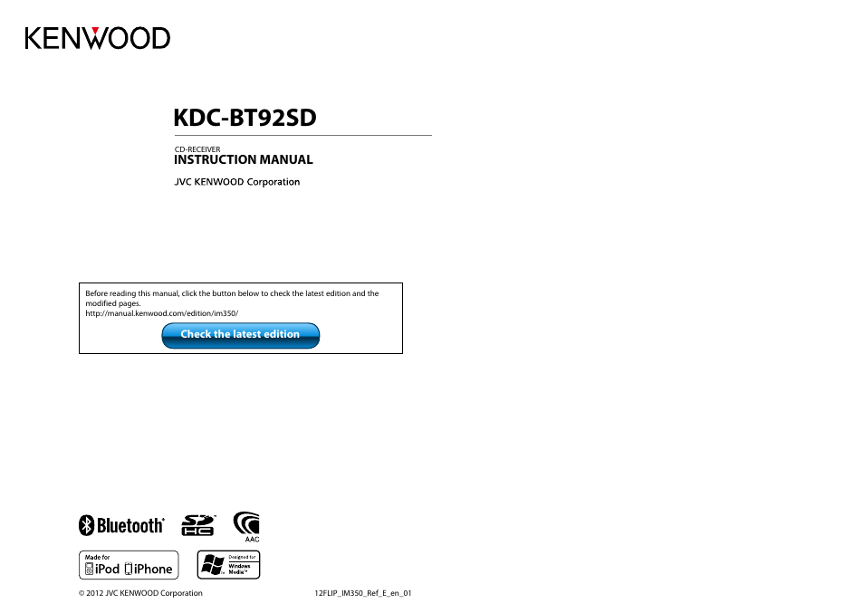 Kenwood KDC-BT92SD User Manual | 41 pages