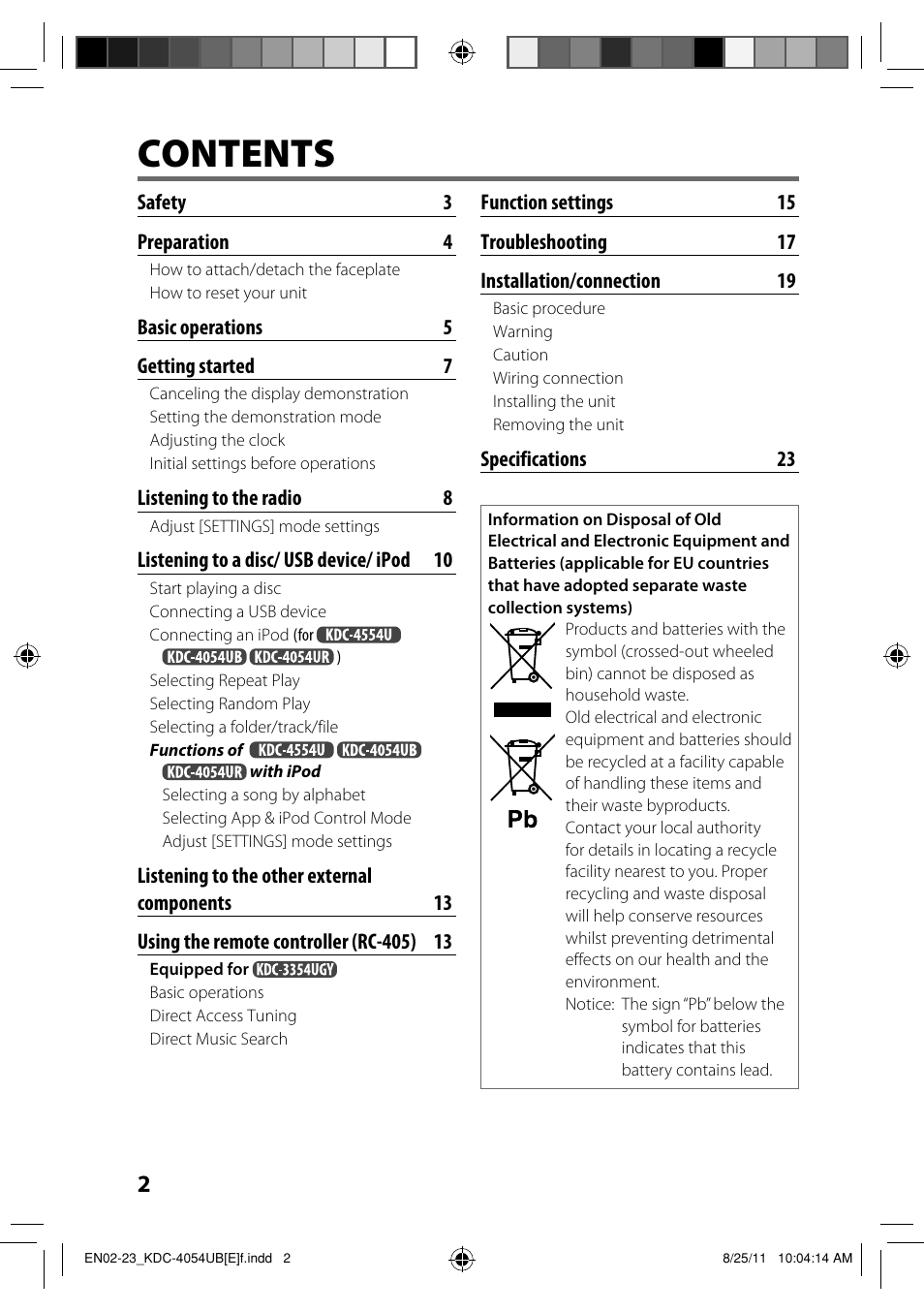 Kenwood KDC-3054UR User Manual | Page 2 / 23