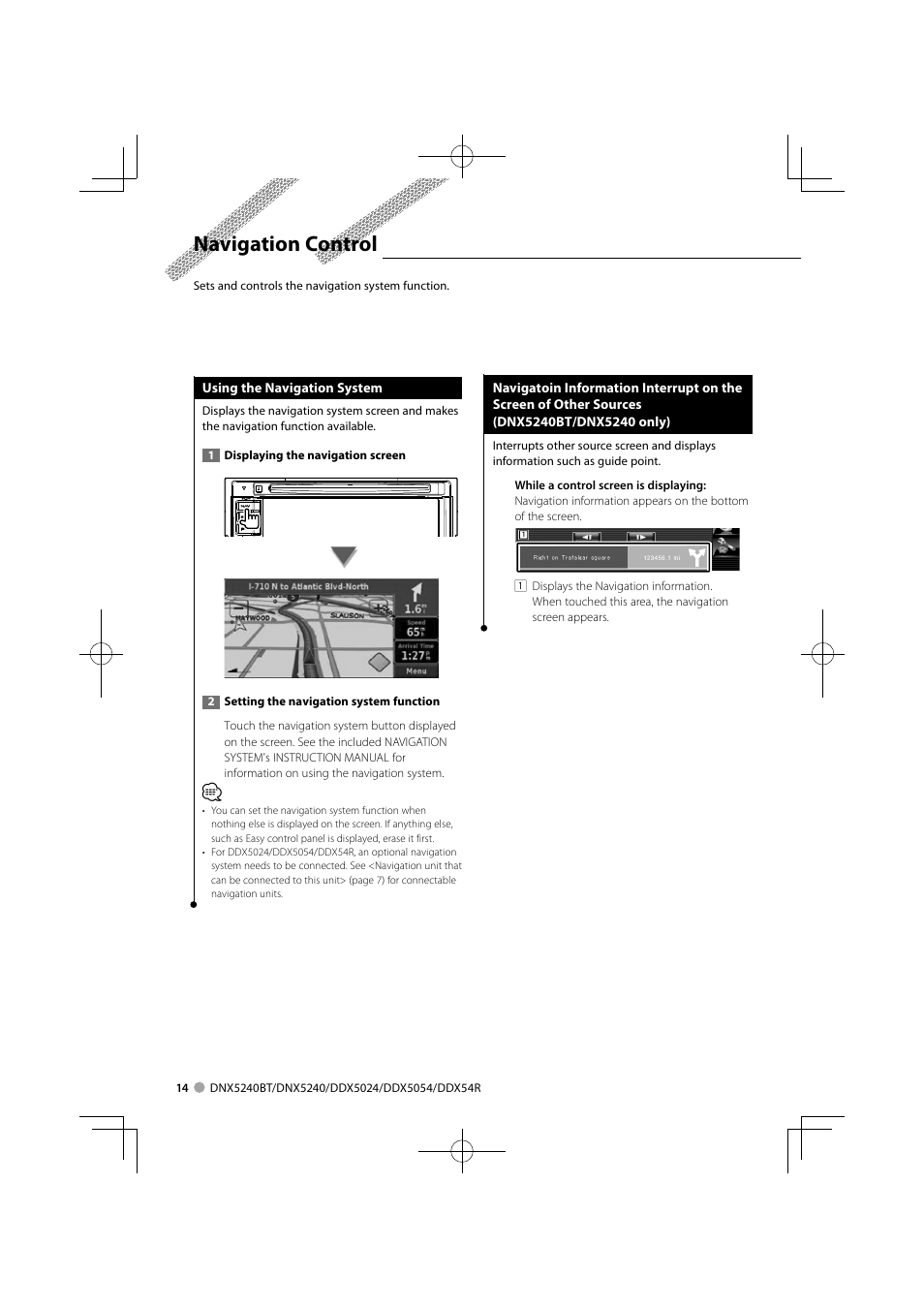 Navigation control | Kenwood DNX5240BT User Manual | Page 14 / 96