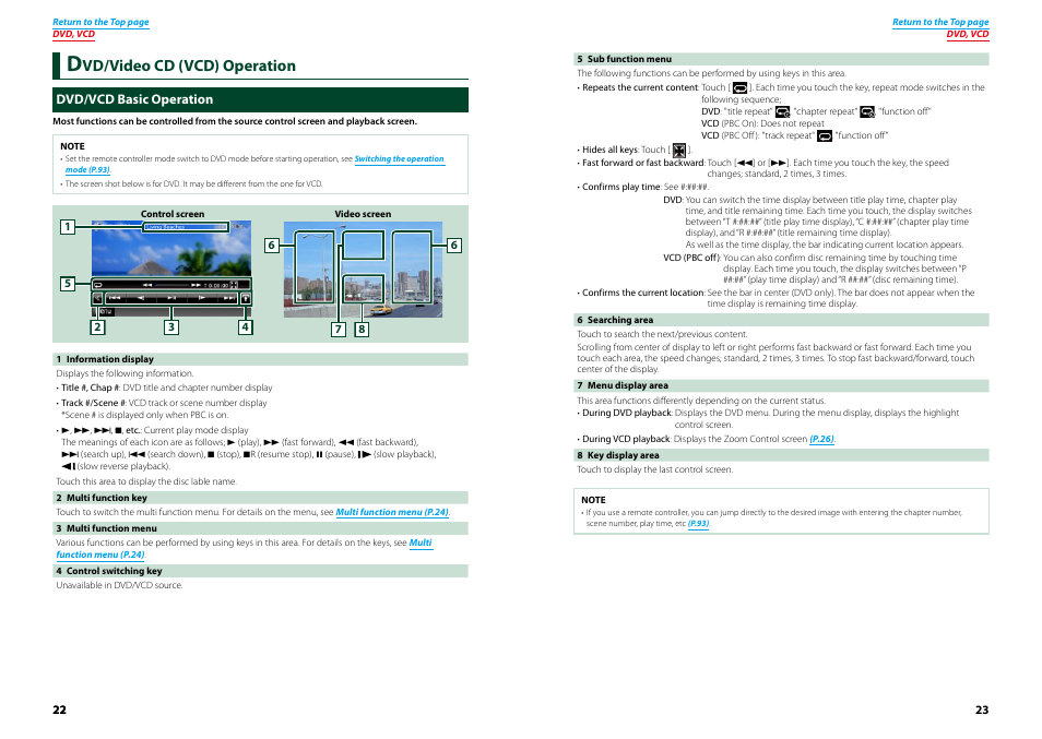 Dvd/video cd (vcd) operation, Dvd/vcd basic operation, Dvd/video cd (vcd) operation 22 | Vd/video cd (vcd) operation | Kenwood DNX7210BT User Manual | Page 12 / 58