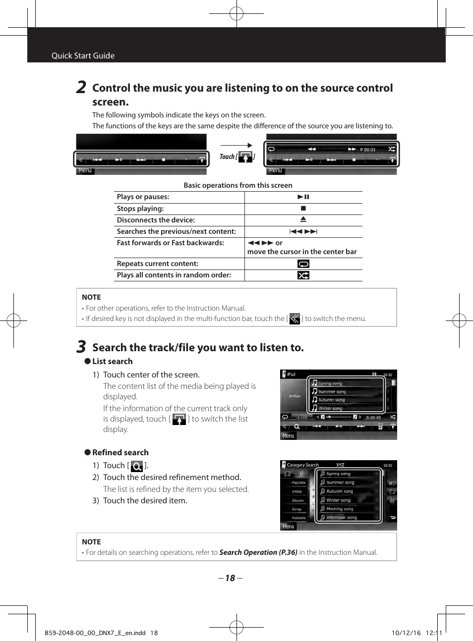 Search the track/file you want to listen to | Kenwood DNX5280BT User Manual | Page 18 / 36