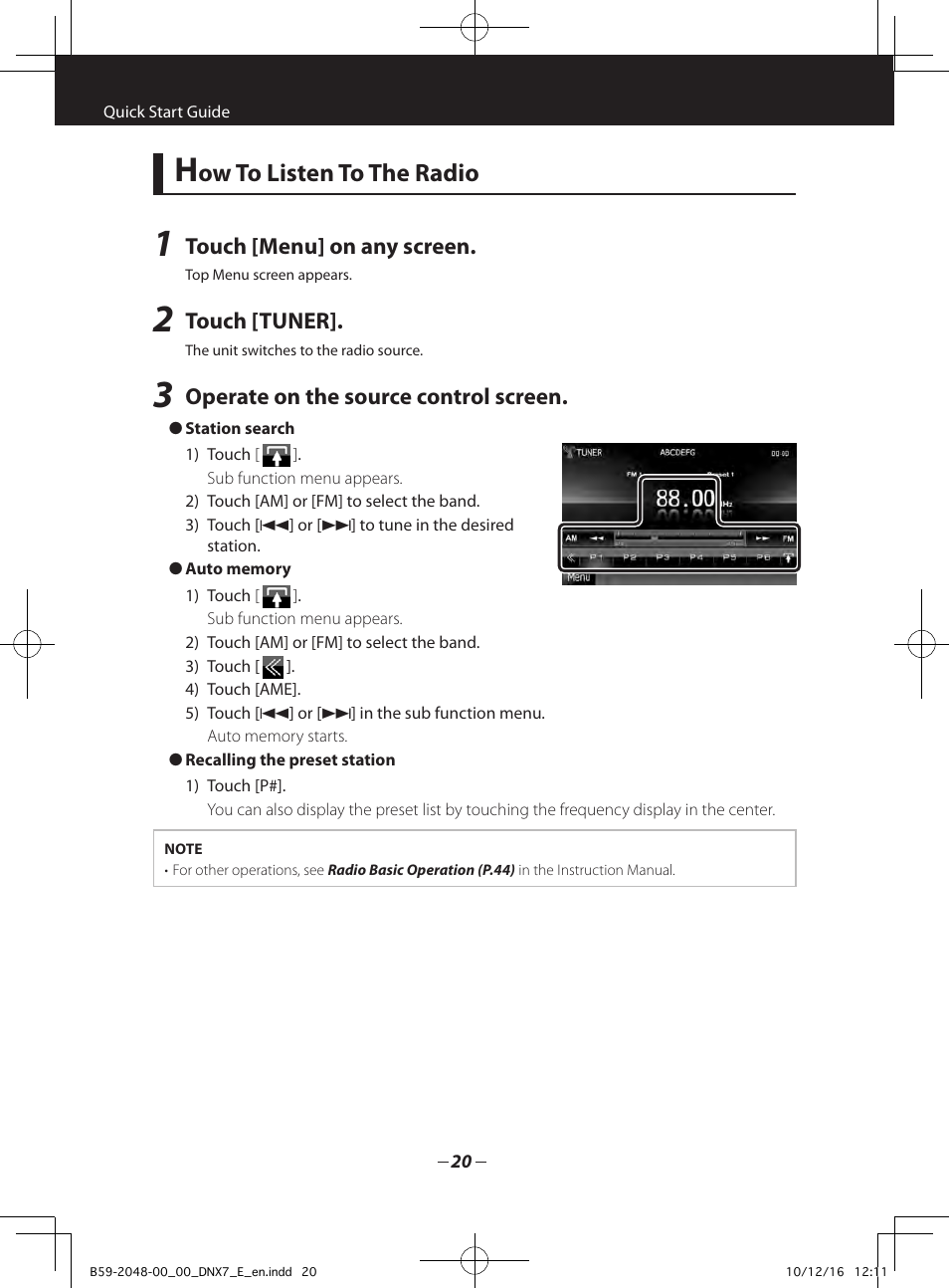 Ow to listen to the radio | Kenwood DNX5280BT User Manual | Page 20 / 36