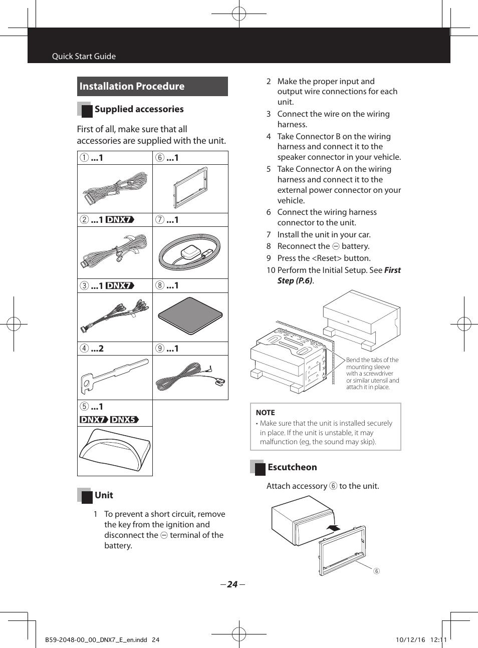 Installation procedure | Kenwood DNX5280BT User Manual | Page 24 / 36