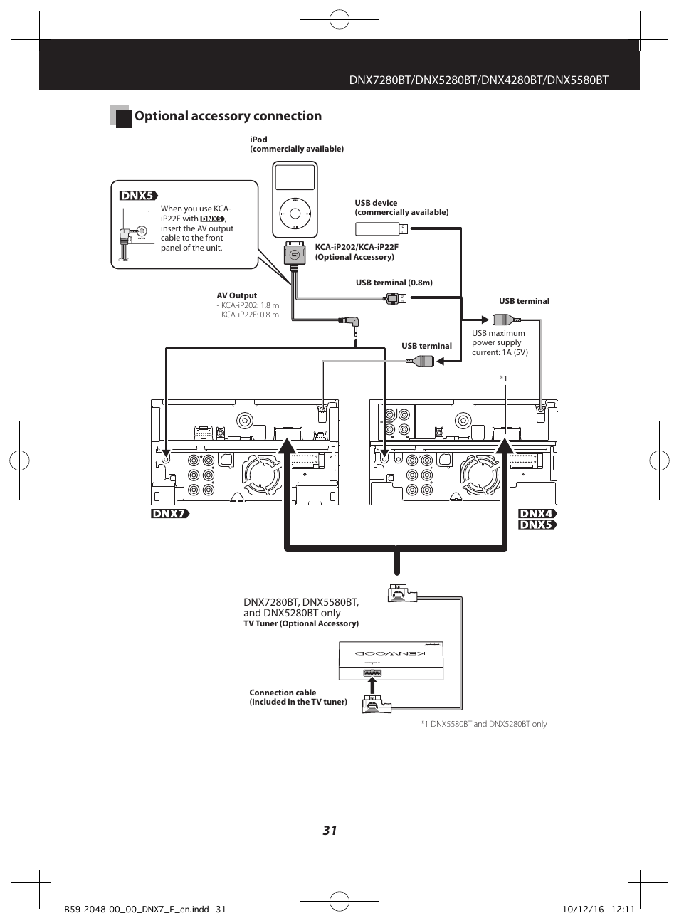 Optional accessory connection | Kenwood DNX5280BT User Manual | Page 31 / 36