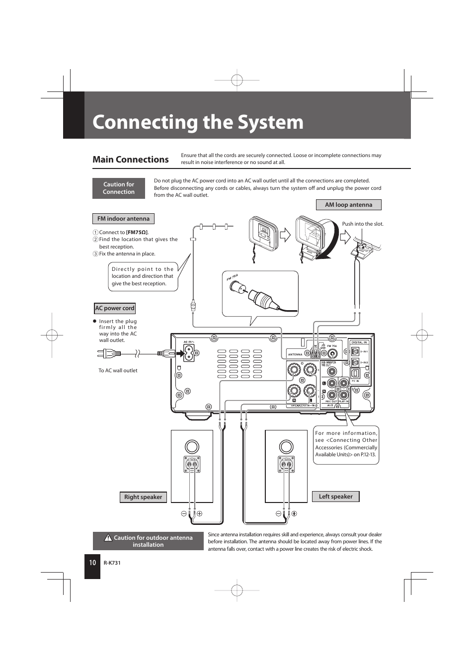 Connecting the system, Main connections | Kenwood K-731-B User Manual | Page 10 / 76