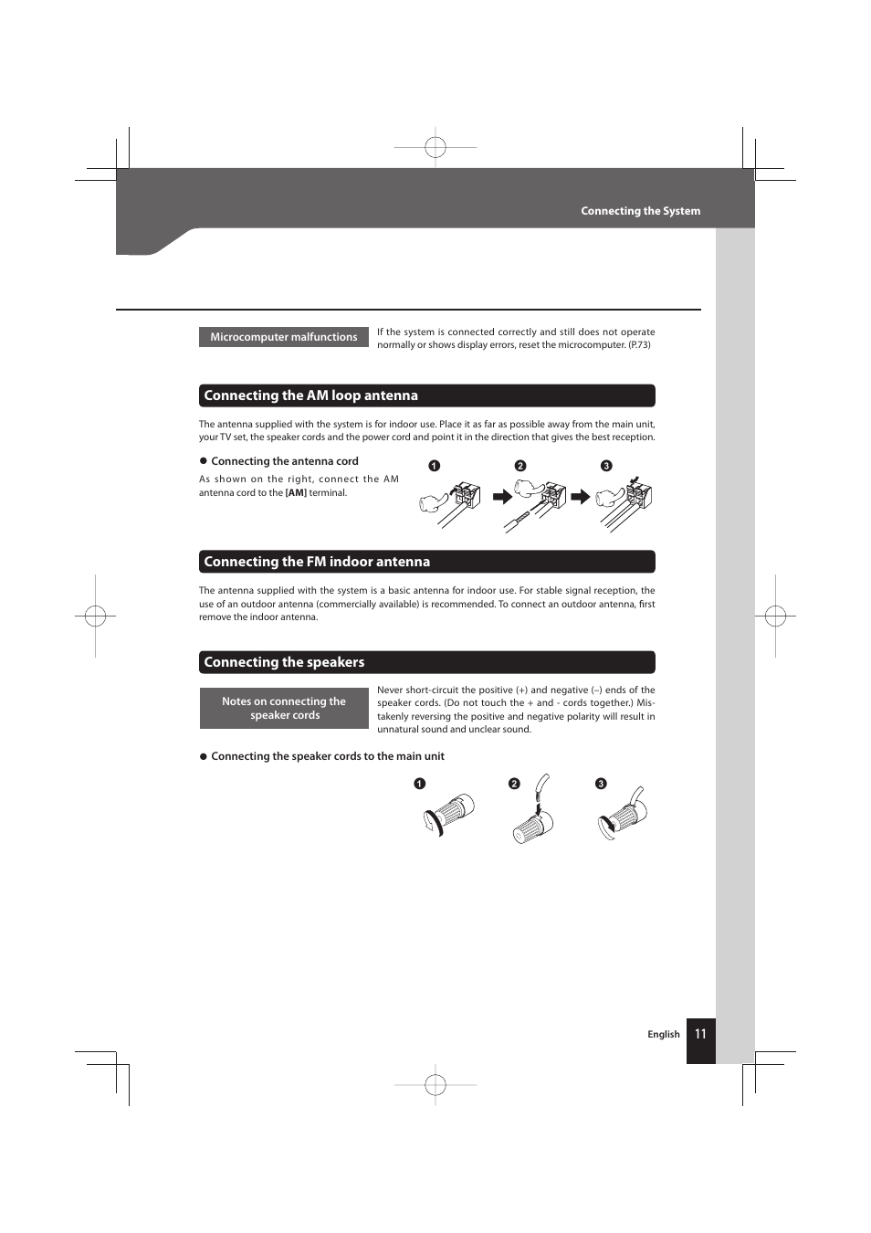 Connecting the fm indoor antenna, Connecting the speakers, Connecting the am loop antenna | Kenwood K-731-B User Manual | Page 11 / 76