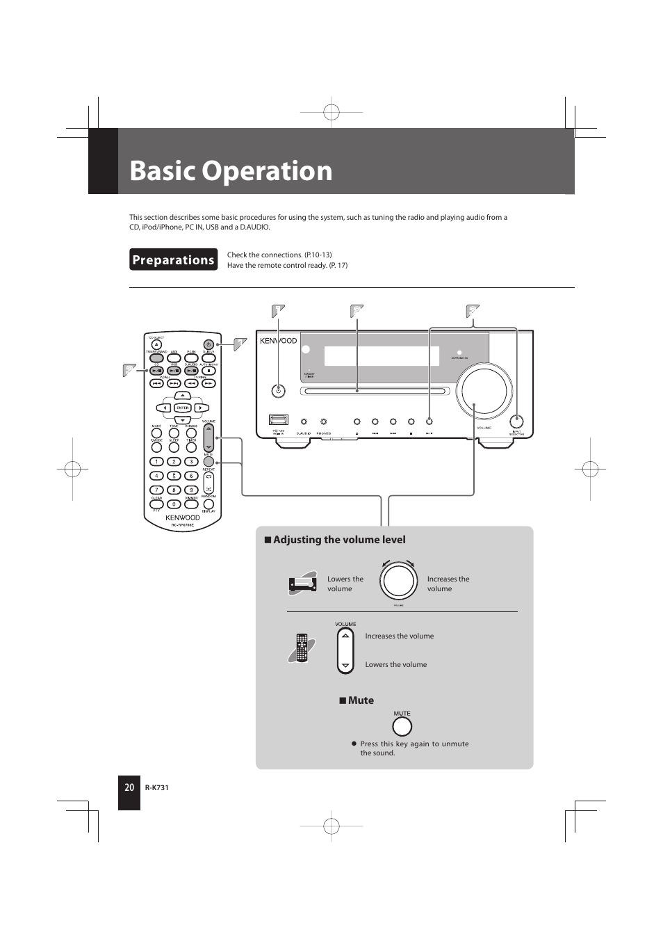 Basic operation, Preparations | Kenwood K-731-B User Manual | Page 20 / 76