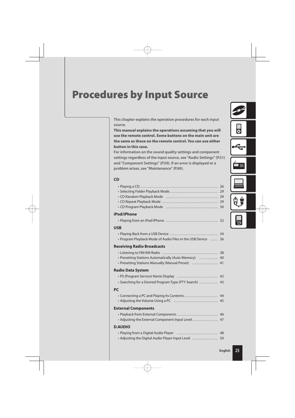 Procedures by input source | Kenwood K-731-B User Manual | Page 25 / 76