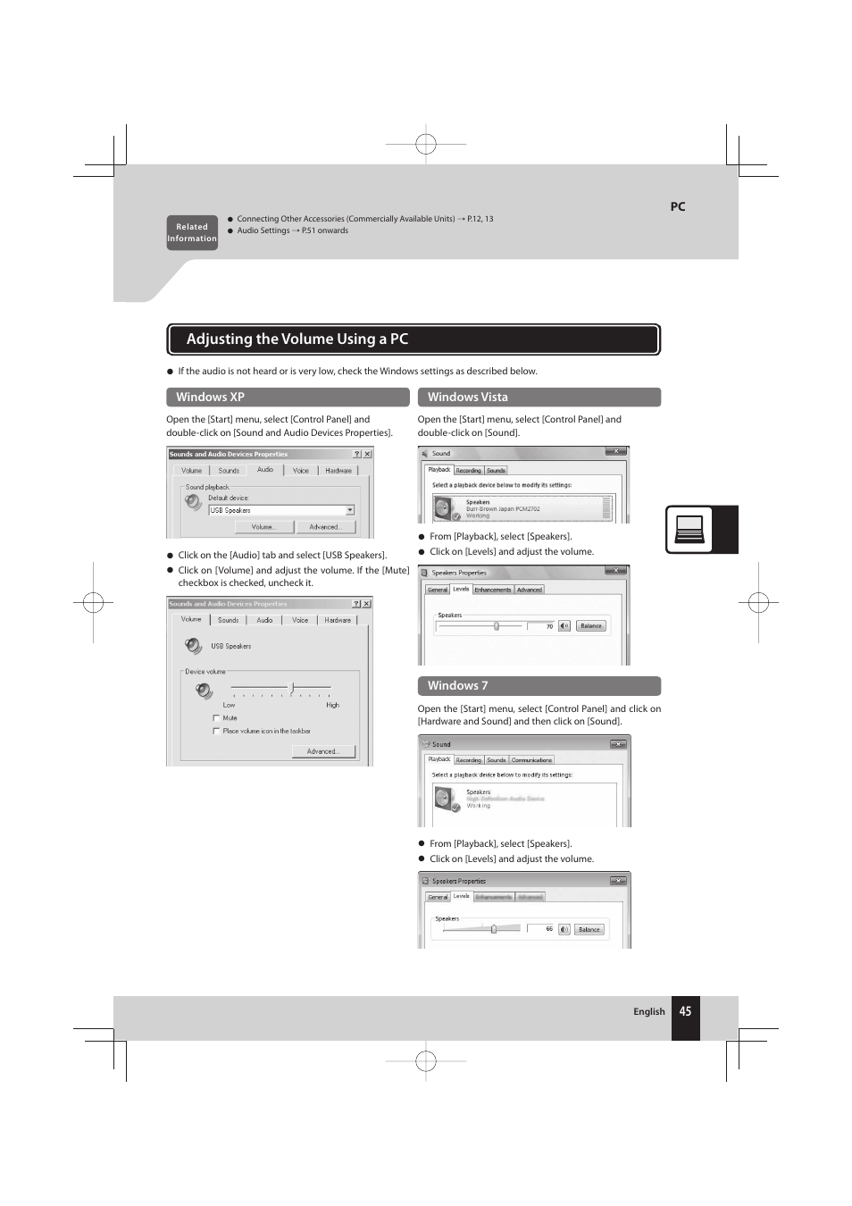 Adjusting the volume using a pc | Kenwood K-731-B User Manual | Page 45 / 76