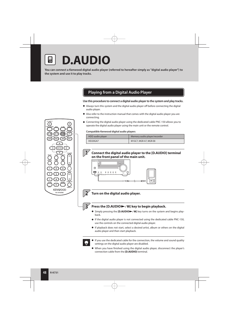 D.audio | Kenwood K-731-B User Manual | Page 48 / 76