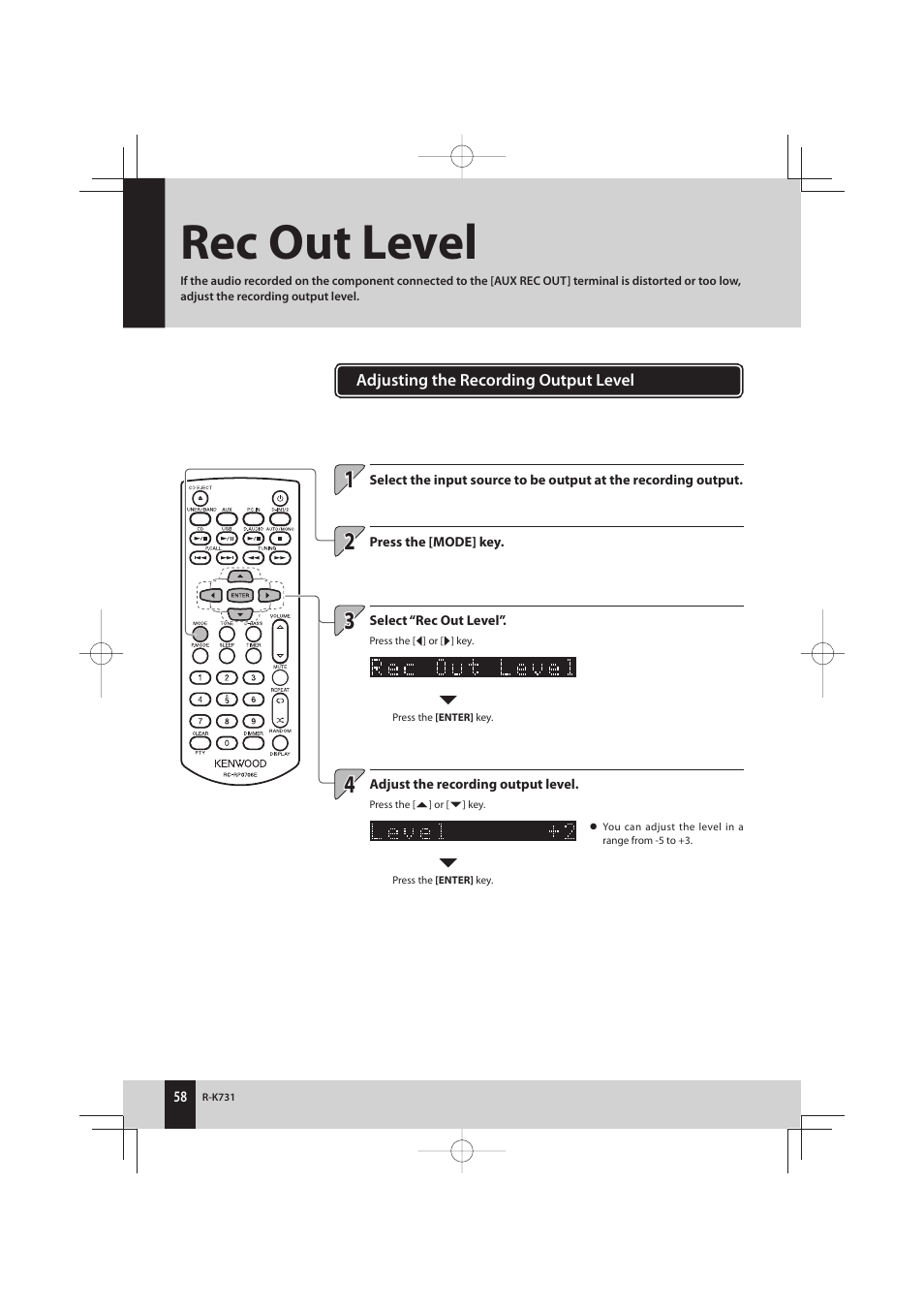 Rec out level | Kenwood K-731-B User Manual | Page 58 / 76