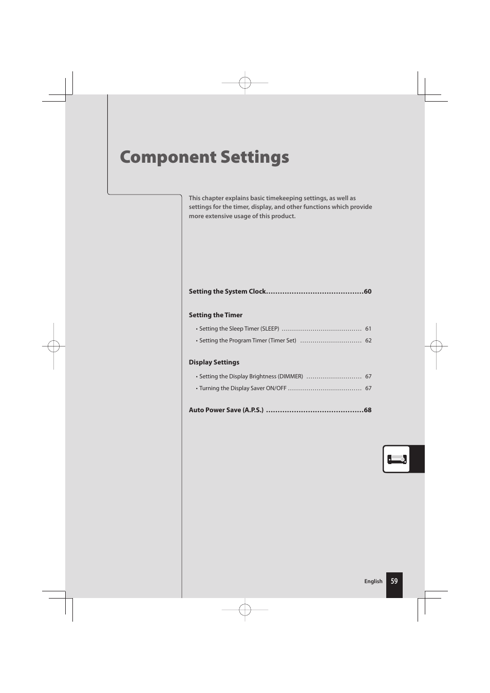 Component settings | Kenwood K-731-B User Manual | Page 59 / 76