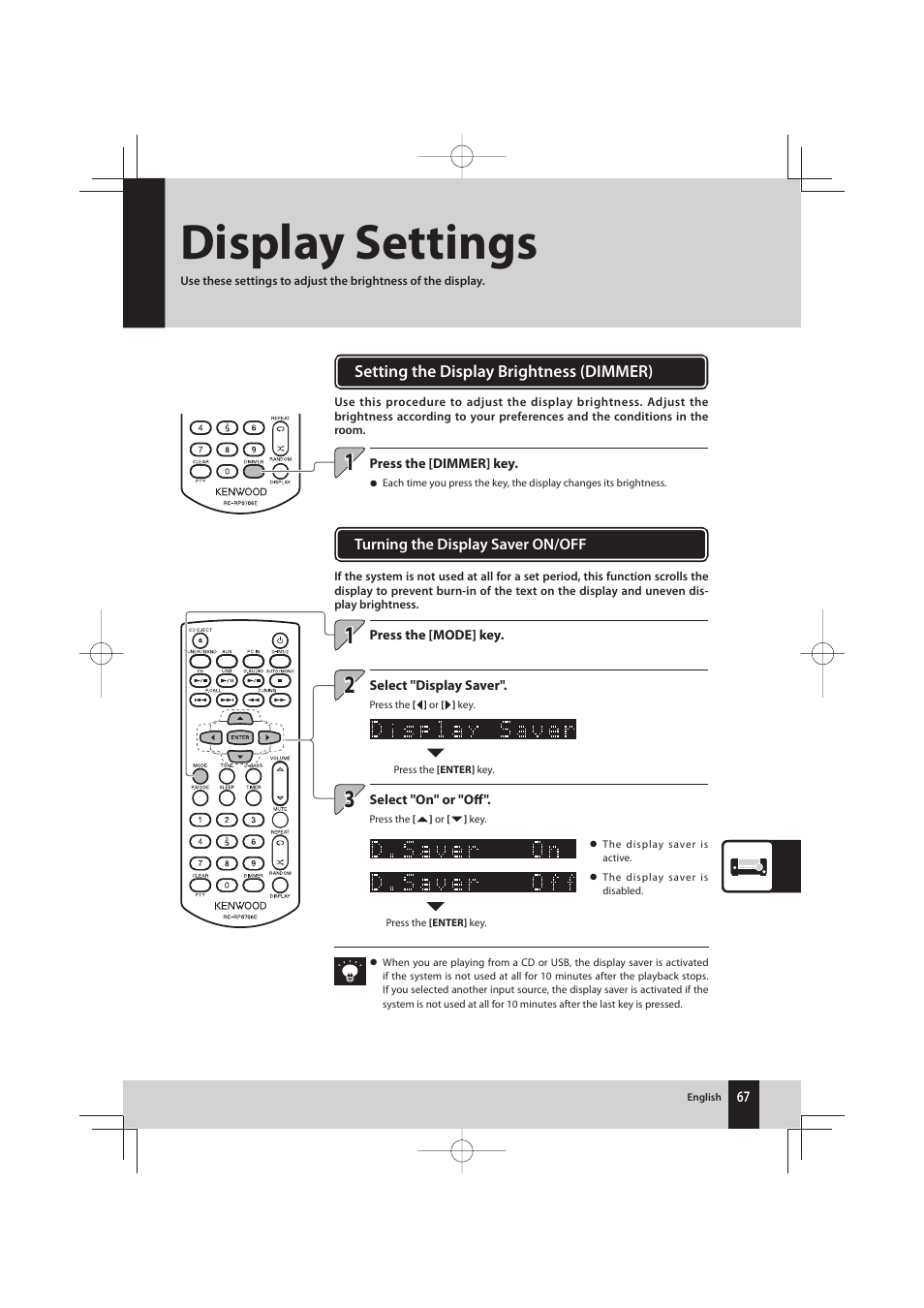 Display settings | Kenwood K-731-B User Manual | Page 67 / 76