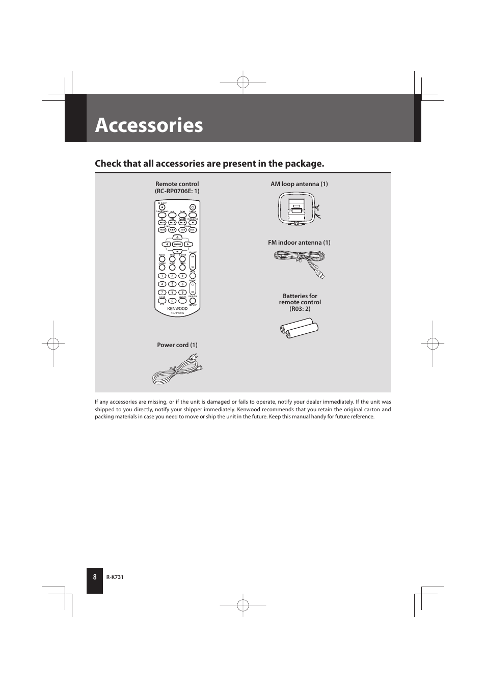 Accessories | Kenwood K-731-B User Manual | Page 8 / 76