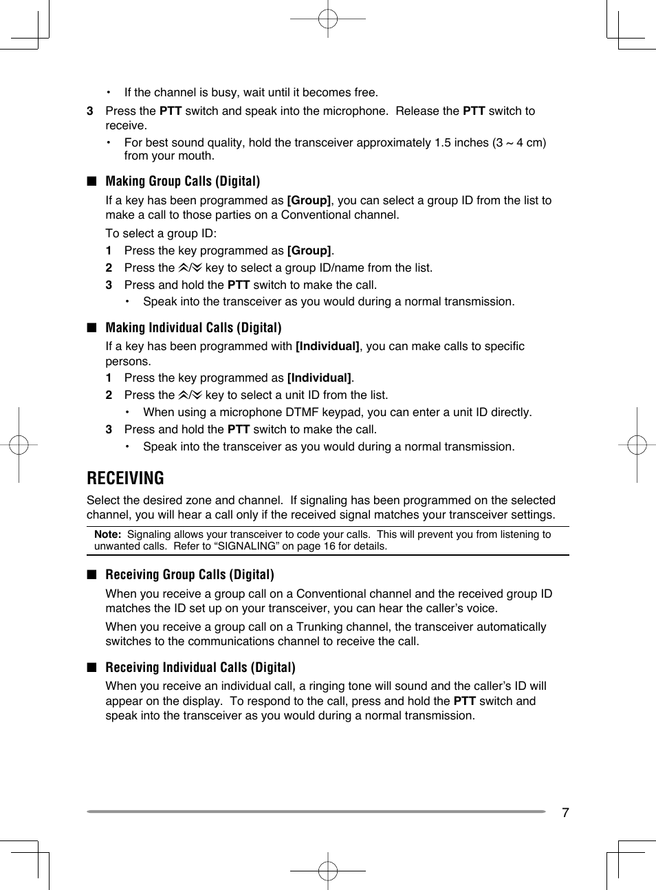 Receiving | Kenwood NX-720GE User Manual | Page 11 / 23