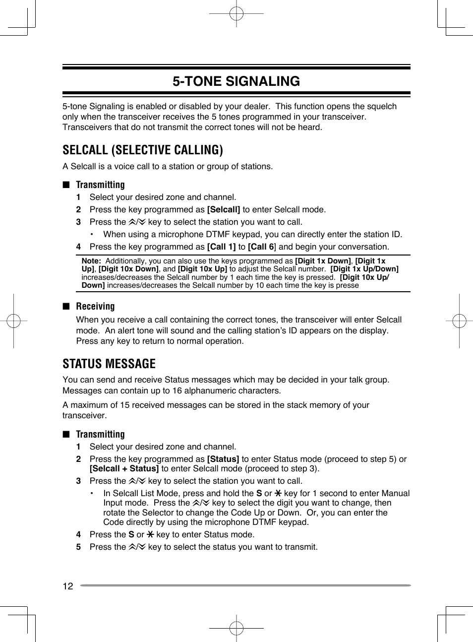 Tone signaling, Selcall (selective calling), Status message | Kenwood NX-720GE User Manual | Page 16 / 23