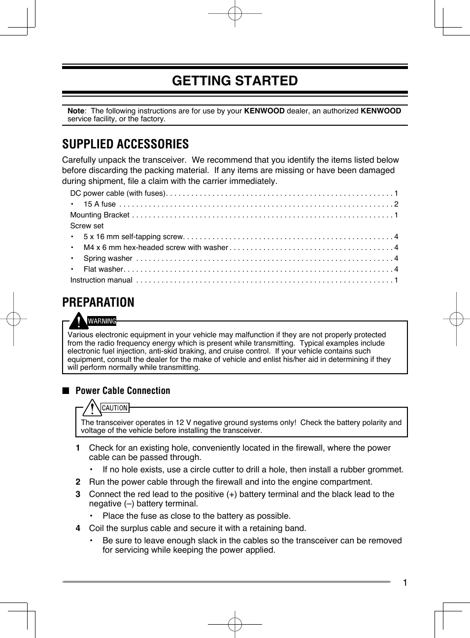 Getting started, Supplied accessories, Preparation | Kenwood NX-720GE User Manual | Page 5 / 23