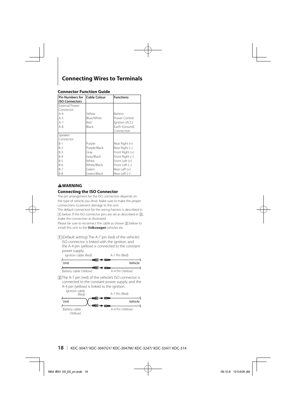 Connecting wires to terminals | Kenwood KDC-314AM User Manual | Page 18 / 24