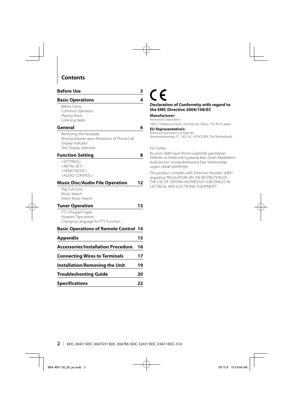 Kenwood KDC-314AM User Manual | Page 2 / 24