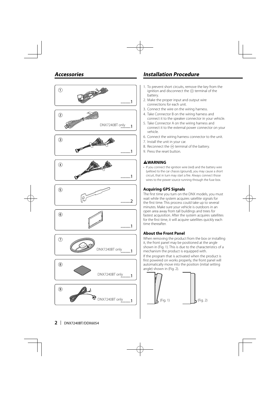 Installation procedure, Accessories | Kenwood DNX7240BT User Manual | Page 2 / 12