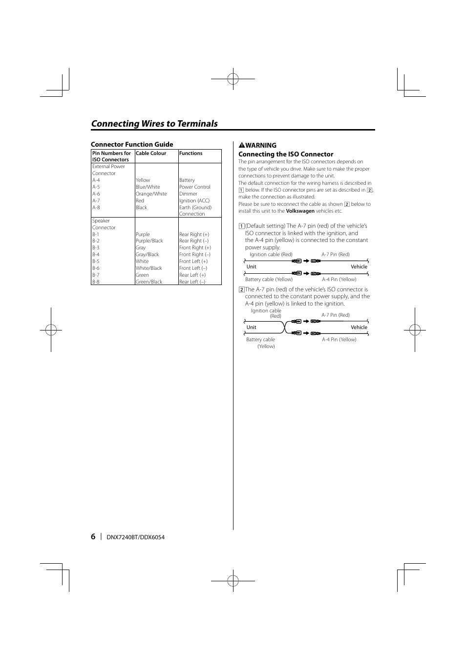 Connecting wires to terminals | Kenwood DNX7240BT User Manual | Page 6 / 12