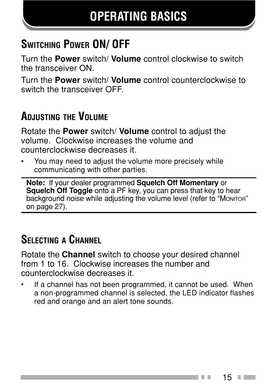 Operating basics, On/ off | Kenwood TK-3160E3 - Discontinued User Manual | Page 22 / 36