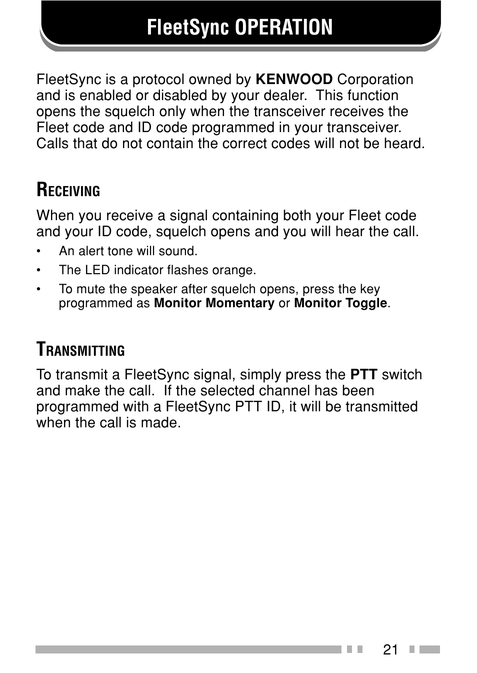 Fleetsync operation | Kenwood TK-3160E3 - Discontinued User Manual | Page 28 / 36