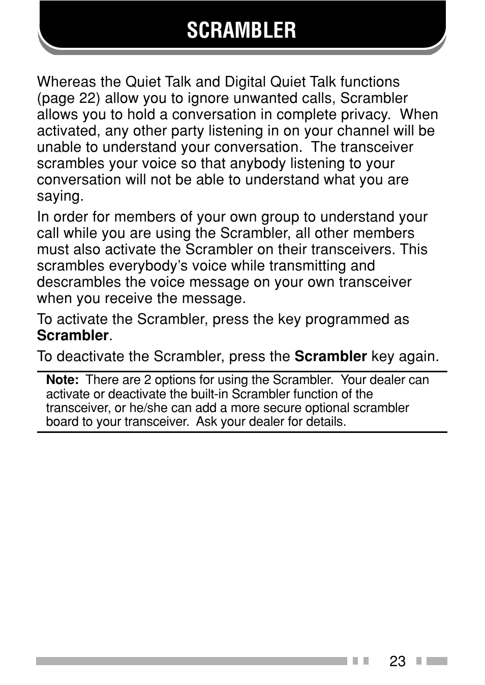 Scrambler | Kenwood TK-3160E3 - Discontinued User Manual | Page 30 / 36