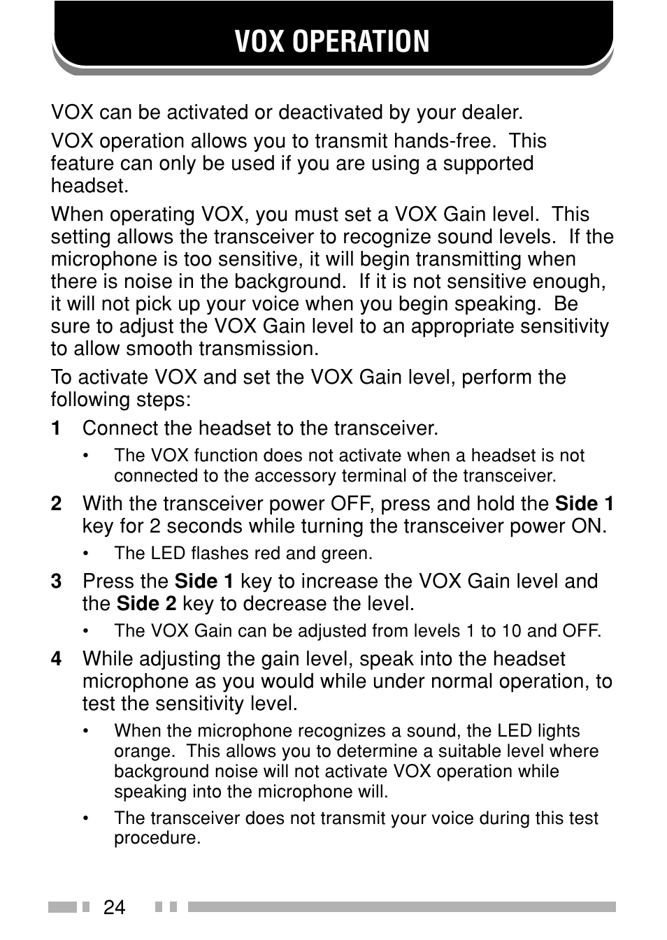 Vox operation | Kenwood TK-3160E3 - Discontinued User Manual | Page 31 / 36