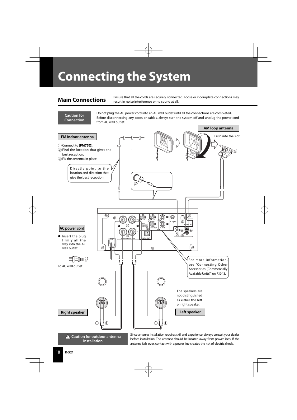 Connecting the system, Main connections | Kenwood K-521-B User Manual | Page 10 / 76