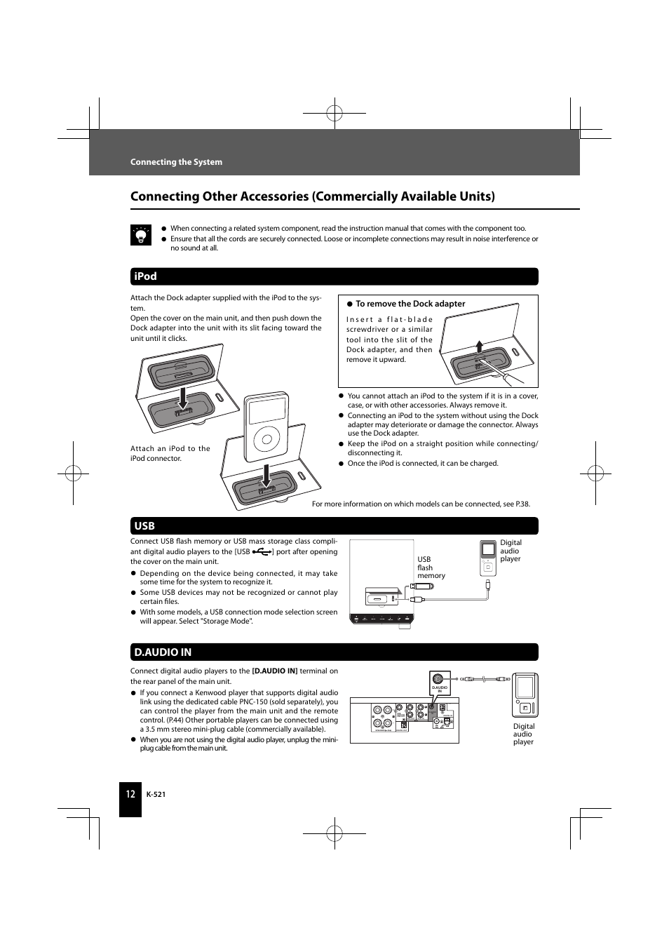 D.audio in, Ipod | Kenwood K-521-B User Manual | Page 12 / 76