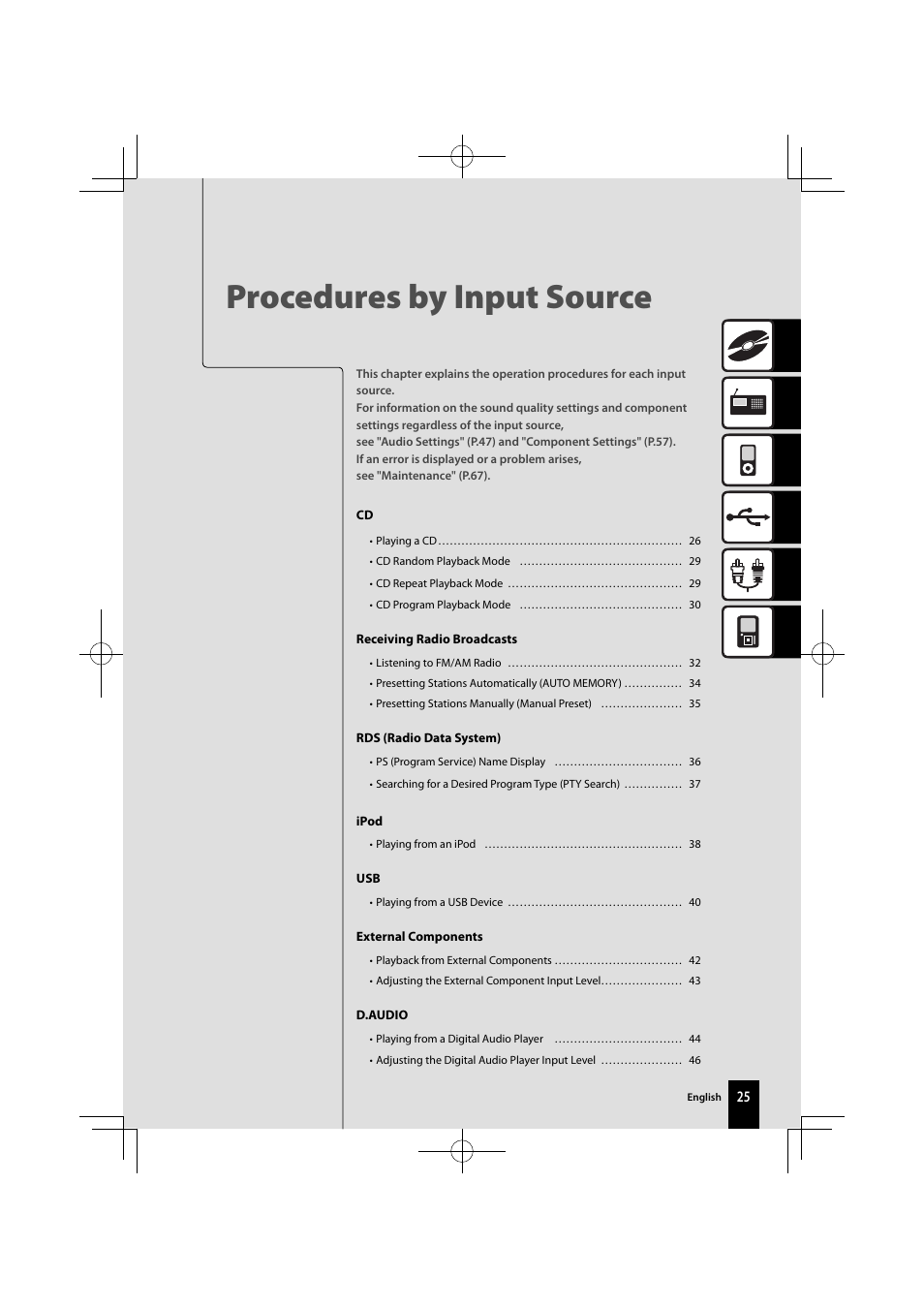 Procedures by input source | Kenwood K-521-B User Manual | Page 25 / 76