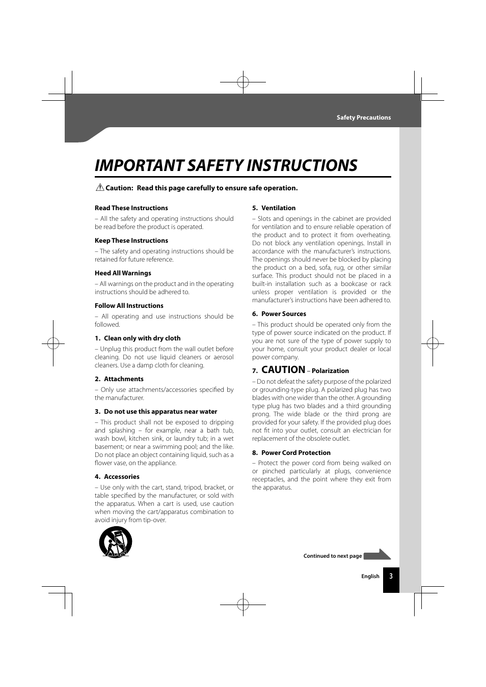 Important safety instructions, Caution | Kenwood K-521-B User Manual | Page 3 / 76