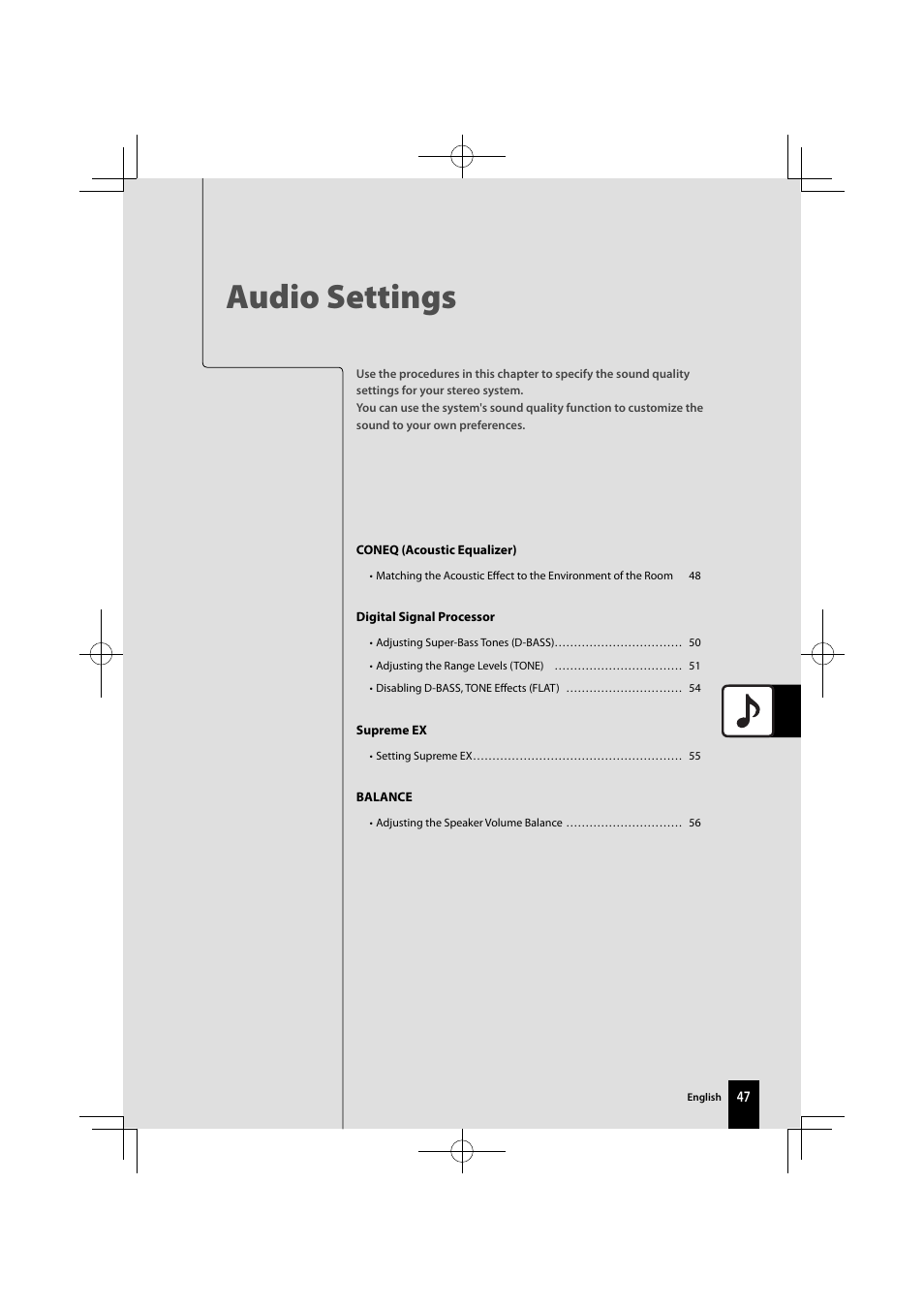 Audio settings | Kenwood K-521-B User Manual | Page 47 / 76