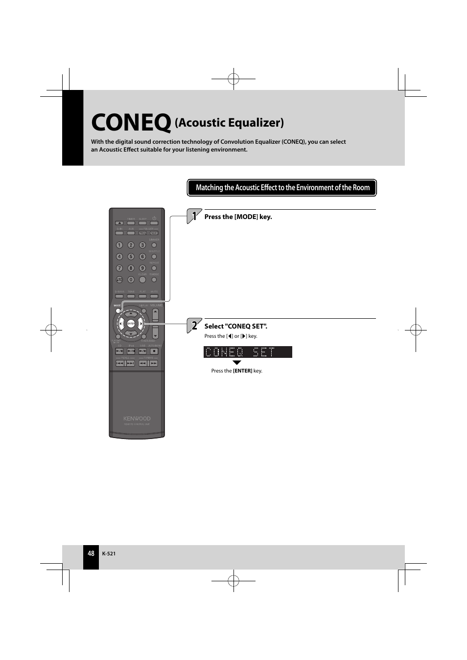Coneq, Acoustic equalizer) 2 2 | Kenwood K-521-B User Manual | Page 48 / 76