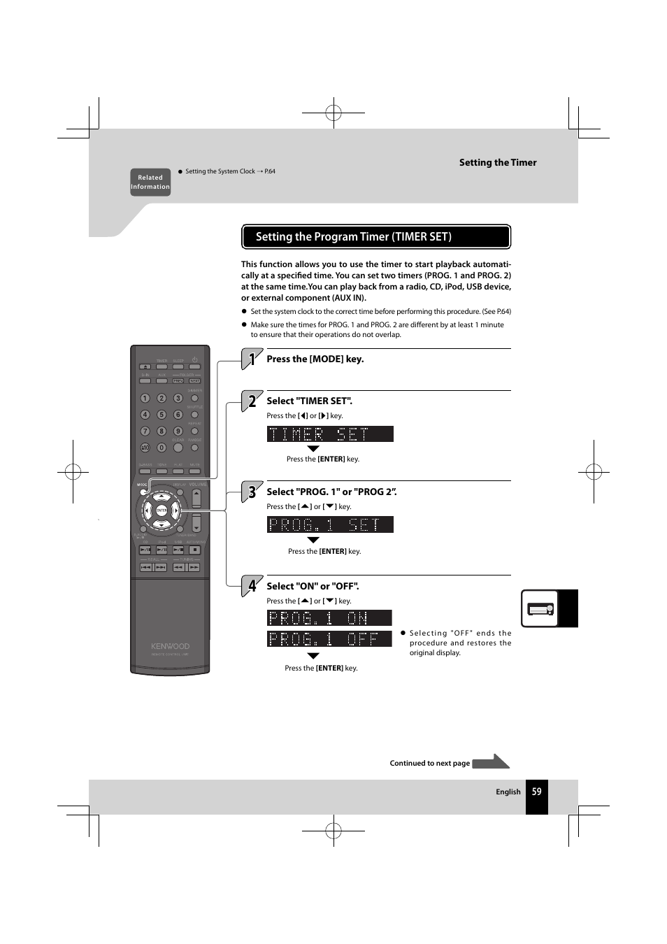 Setting the program timer (timer set) | Kenwood K-521-B User Manual | Page 59 / 76