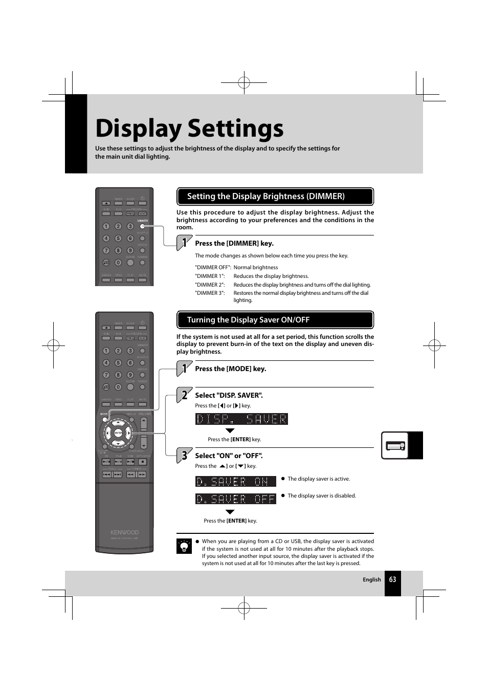 Display settings | Kenwood K-521-B User Manual | Page 63 / 76