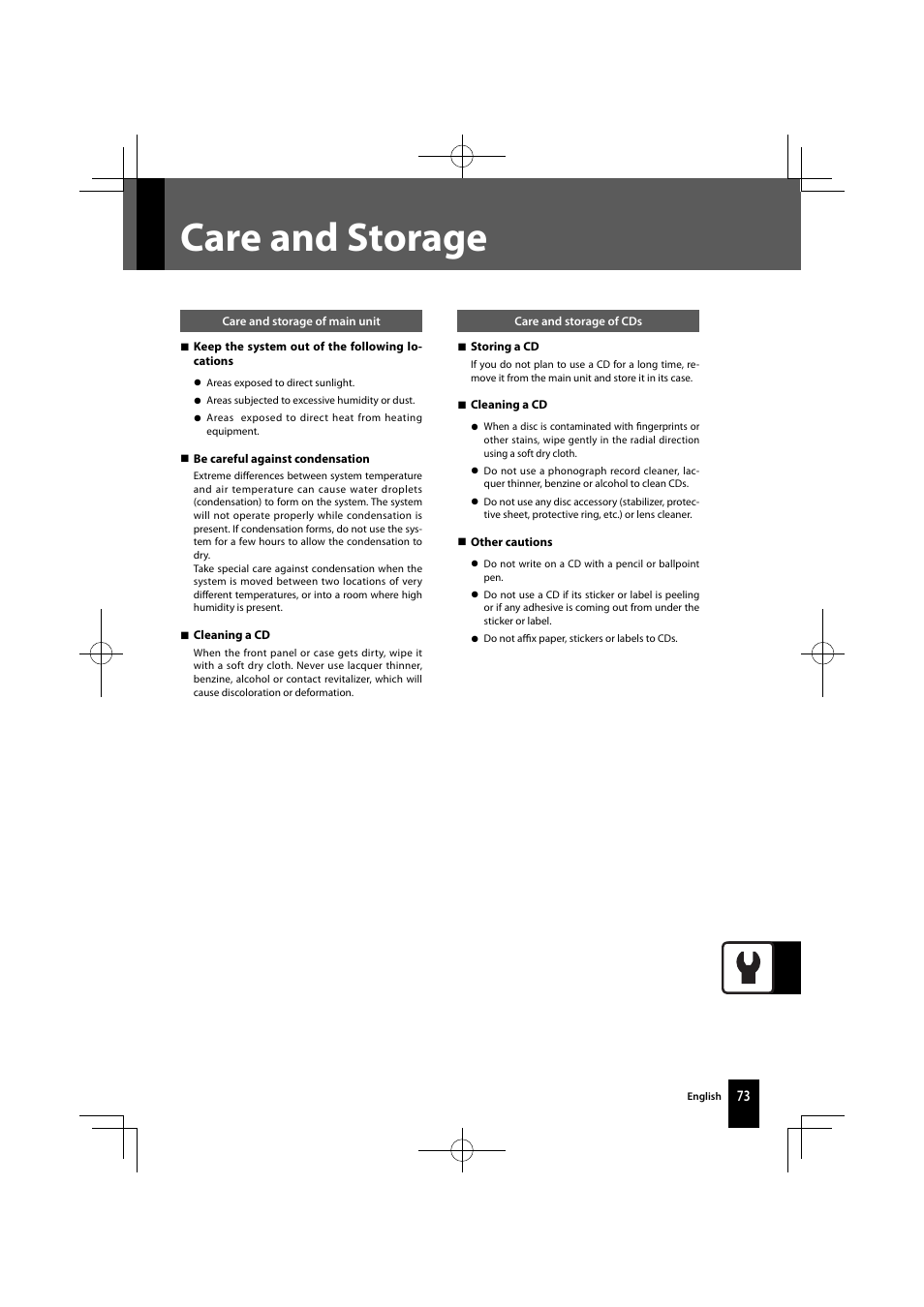 Care and storage | Kenwood K-521-B User Manual | Page 73 / 76