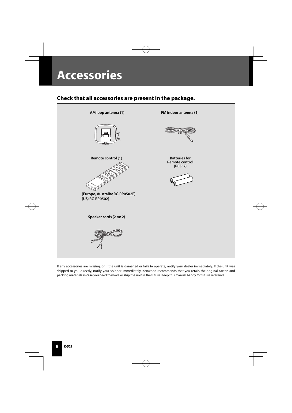 Accessories | Kenwood K-521-B User Manual | Page 8 / 76