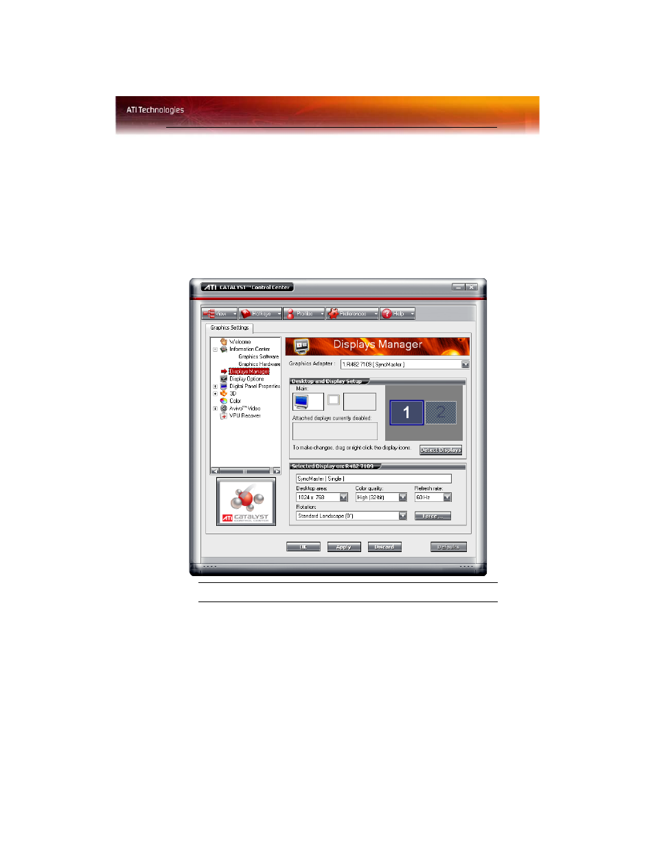Displays manager | ATI Technologies Radeon X1600 User Manual | Page 47 / 153
