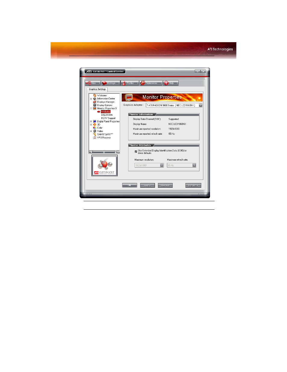 Monitor attributes | ATI Technologies Radeon X1600 User Manual | Page 56 / 153